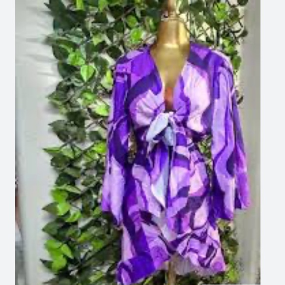 SHEIN Curve Purple and Black Patterned Tie Front Kimono Blouse 3XL - Picture 5 of 13
